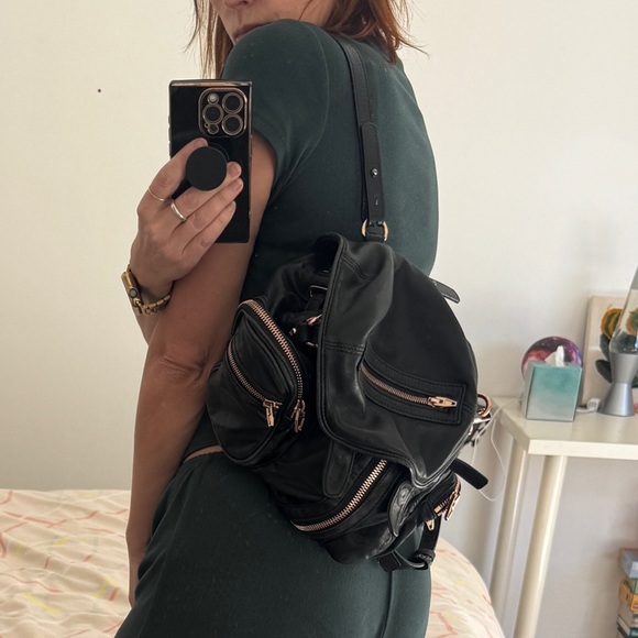alexander wang marti leather-trimmed backpack Lambskin Bag Washed Black Rhodium Hardware 1788314 Nickel hardware Auth Alexander Wang Marti Backpack